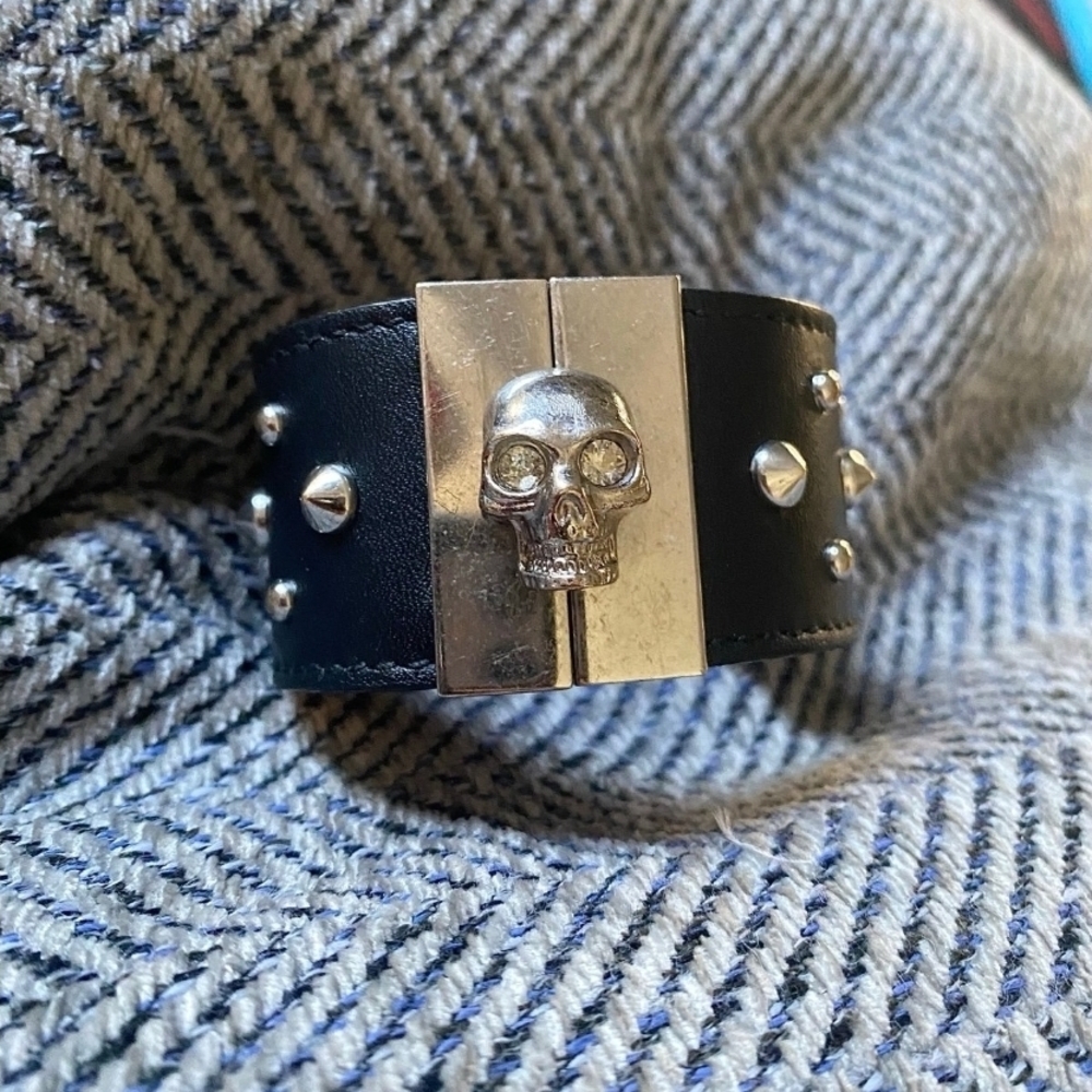 Black Leather Skull Bracelet